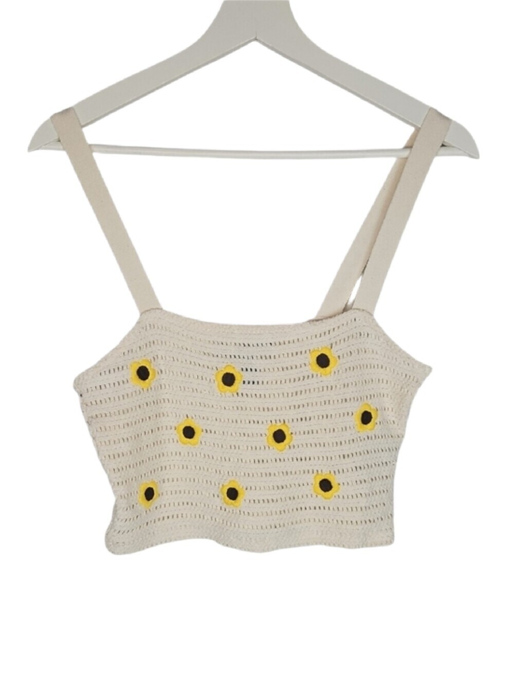 Sunflower Knit Crop Top Summer Casual Cottagecore Floral Cream Forever 21, M